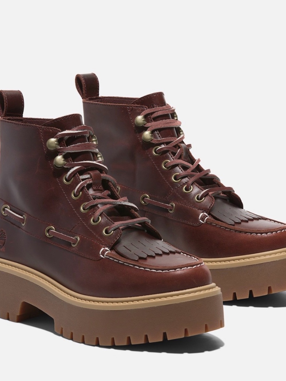 Timberland Women's Burgundy Leather Lug Platform Lace-Up Boots